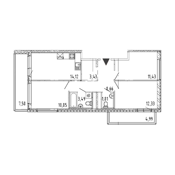 3-комнатная квартира 66.12 м², 18/21 эт., ЖК «Новые горизонты 2»